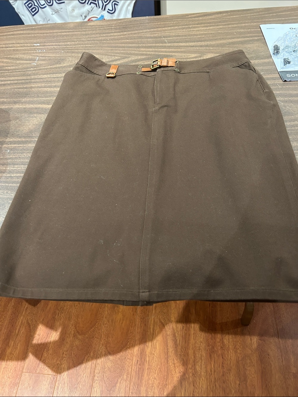 Lauren Ralph Lauren Brown A-Line Skirt with Buckle Detail